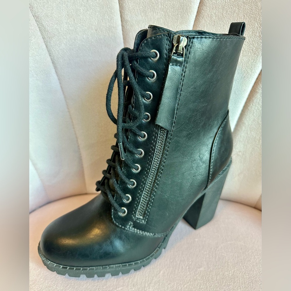 Women's Black Lace-Up Block Heel Ankle Boots - NWOT